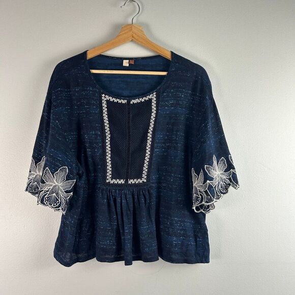 Anthropologie Pilcro Orchid Embroidered Flounce Peplum Top - Picture 3 of 9